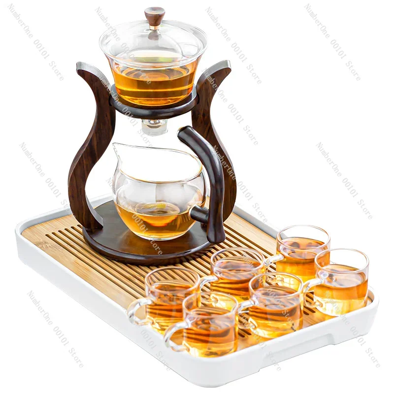 Glass semi-automatic tea set set combination Lazy household induction teapot brewing tea artifact Kung Fu teacup