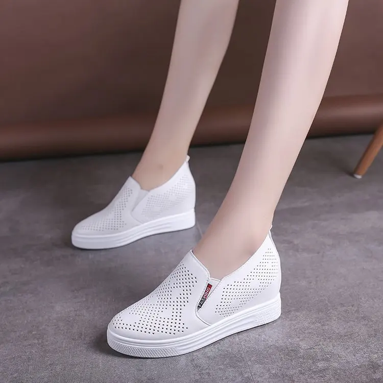 Women 2024 New Small White Shoes Inside To Increase Everything with A Slip-on Lazy Leisure Sports Net Sneakers