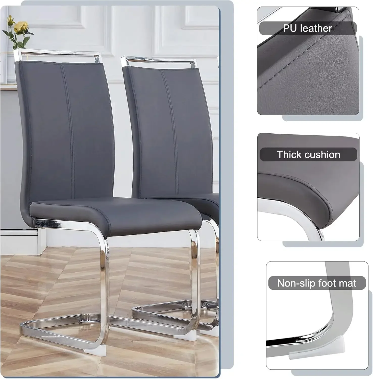 [Best Seller!]Table Set for 4,5 Piece Dining Table Set, Tempered Glass Table Top and Modern Design MDF Base with 4 PU Leather Er