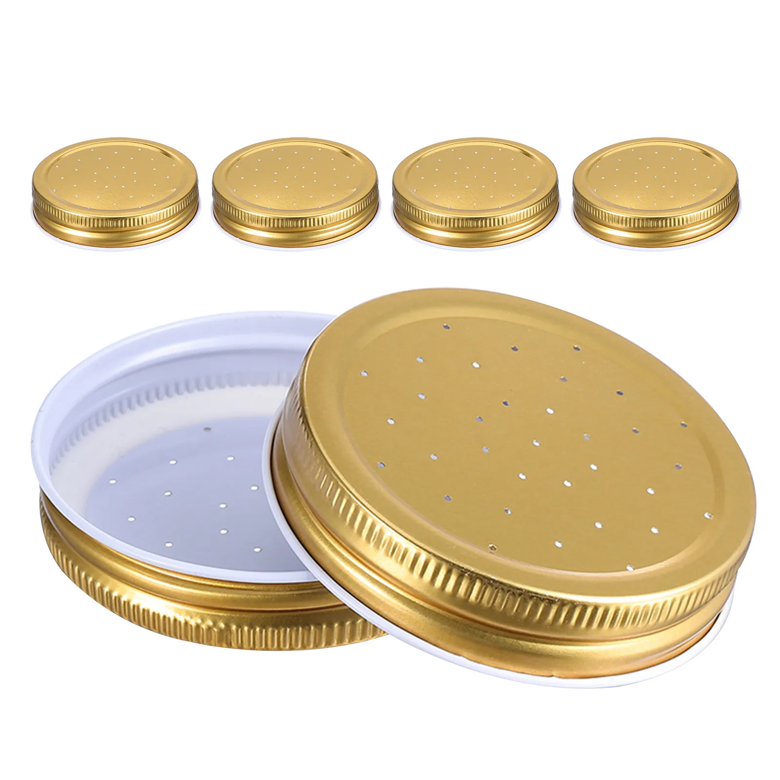 Bee Feeder Lids 6 Pack Metal Perforated Entrance Feeders for Regular Mouth Jars Apiary Syrup Water Accessory