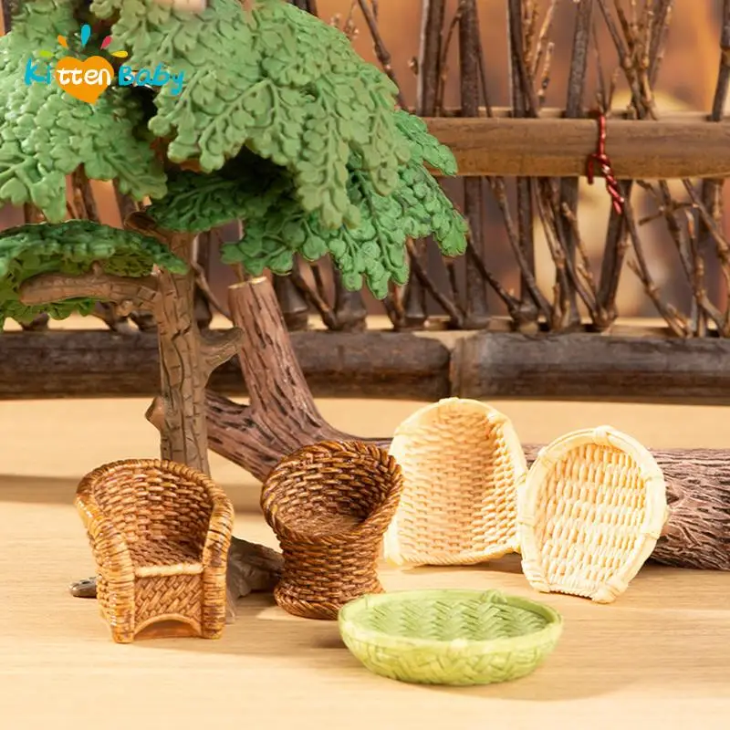 1/12 Miniature Bamboo Basket Dollhouse Fruits Vegetable Baskets Simulation Chair Dustpan Model Decoration Furniture Toys