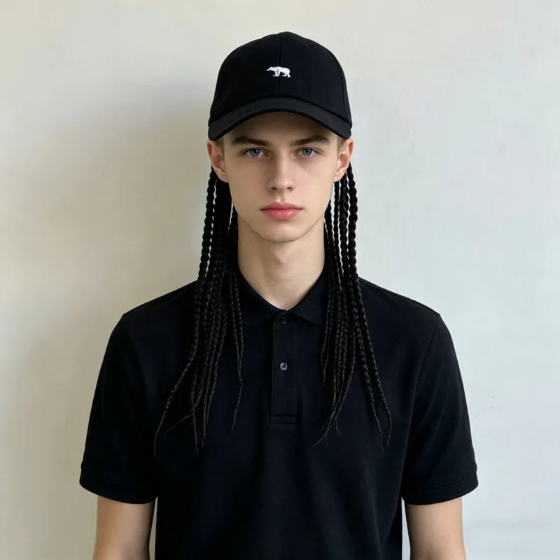 Personalized Fashionable Black Handmade Dreadlocks Baseball Cap Outdoor Party Simulation Head-Wearing Synthetic Wig Hat