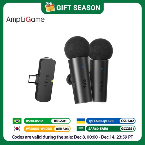 Sistema Lavalier inalámbrico FIFINE con 2 micrófonos para Android/tableta, mini micrófono tipo C para vídeo, entrevista, Vlog, transmisión en vivo-M8