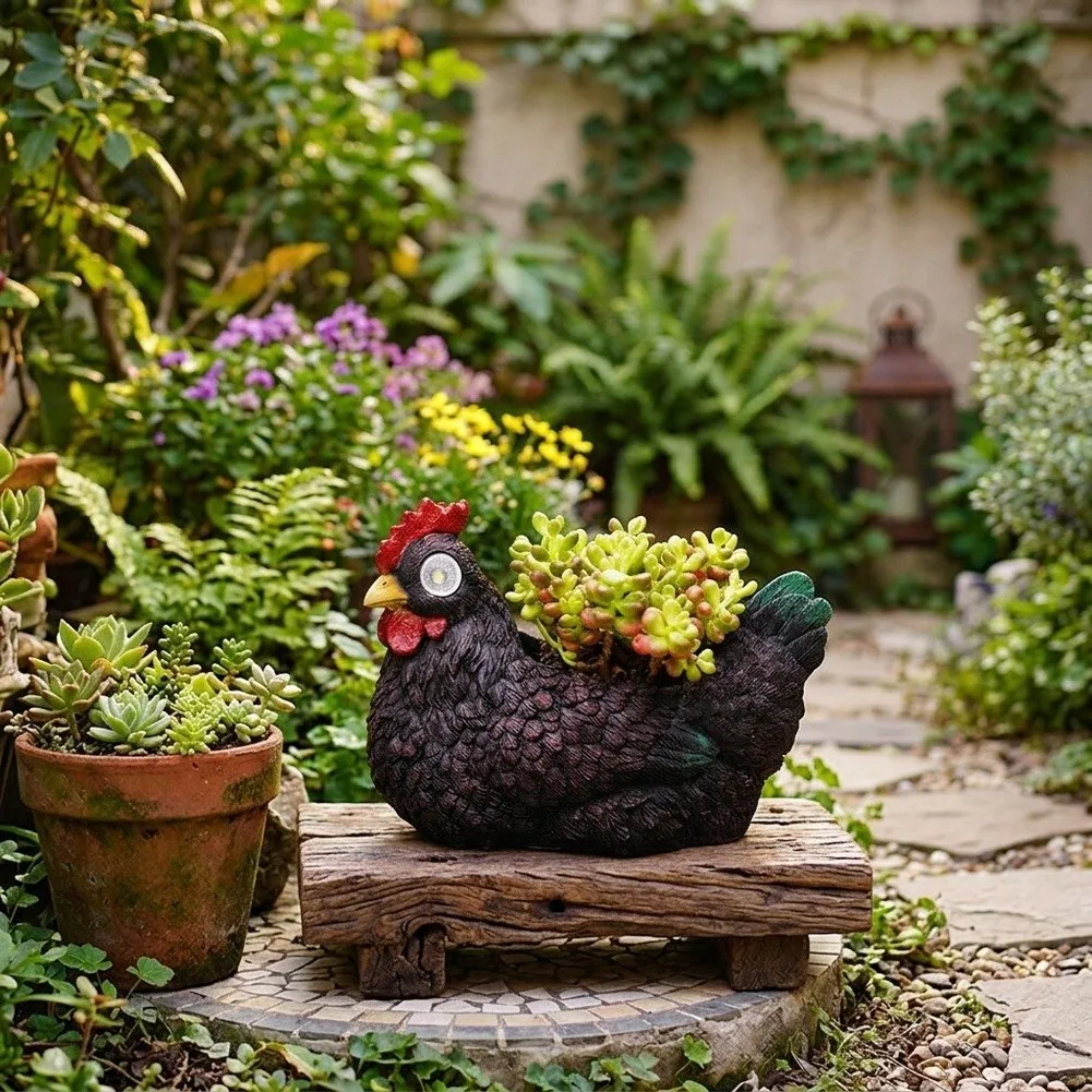 Resin Solar Hen Flower Pot Light for For succulent Plants Outdoor Garden Decoration Glow in Dark Weatherproof Design
