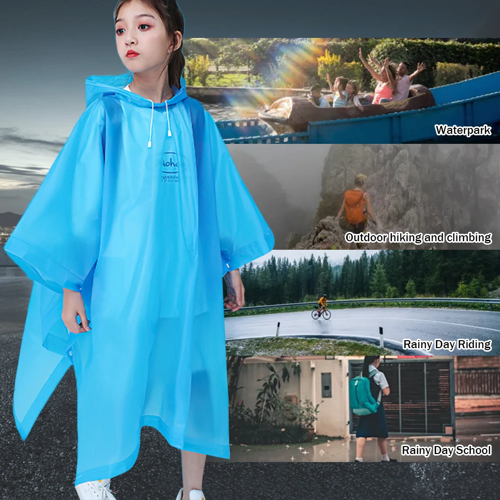 Outdoor Rainwear Reusable Rain Ponchos with Drawstring Hood Rain Gear Thicken EVA for Boys Girls for 6-12 Years Old Children