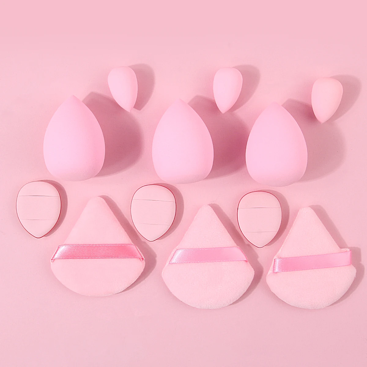 12 peças de esponja de maquiagem rosa em pó puff conjunto de ovo de beleza é uma ferramenta de maquiagem profissional compacta, portátil e não pegajosa