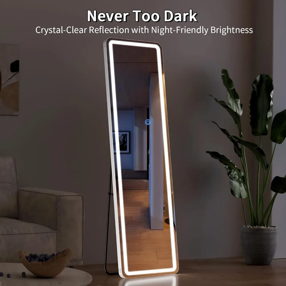 LED 조명이 있는 60x16인치 전신 거울, 밝기 조절 및 3가지 색상 옵션, 침실 및 드레스룸에 이상적