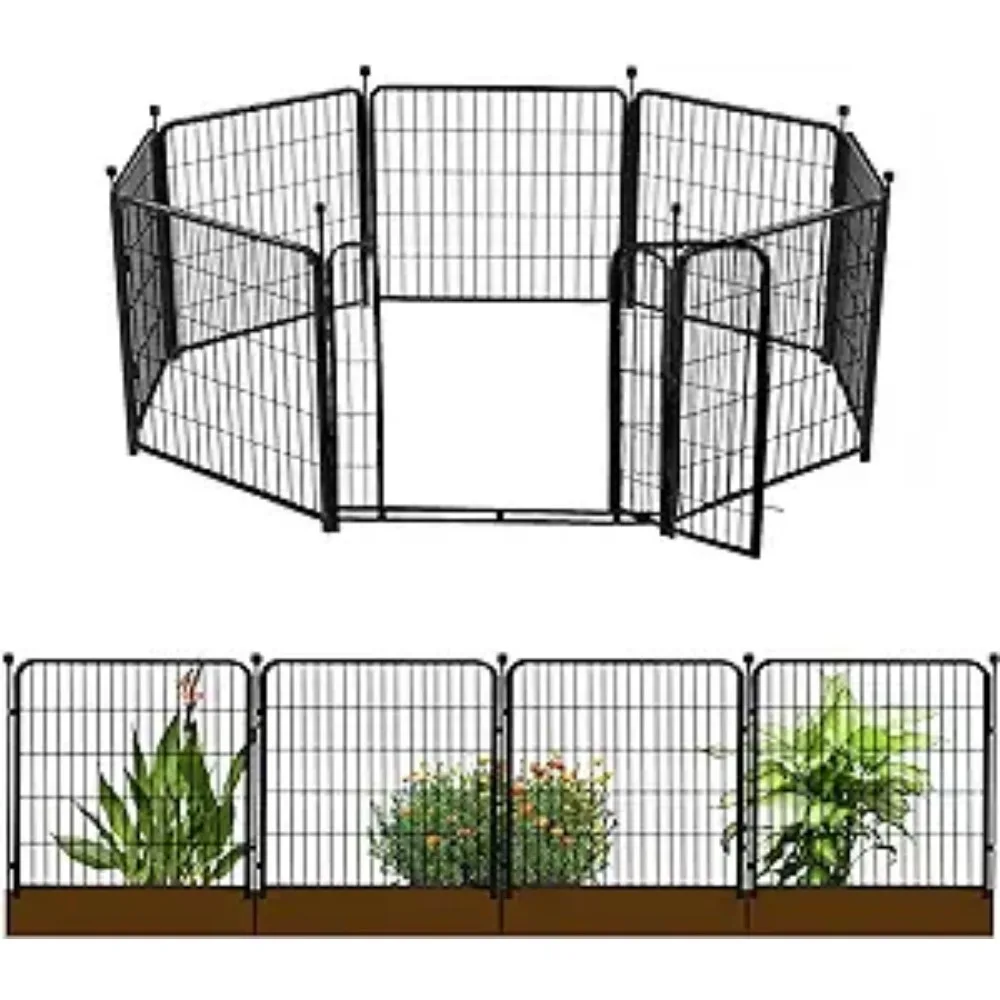 

24in(H) Decorative Garden Fence with Gate, 8 Panels Total 16ft(L) Heavy Duty Iron Animal Barrier Fence for Yard,Suitable