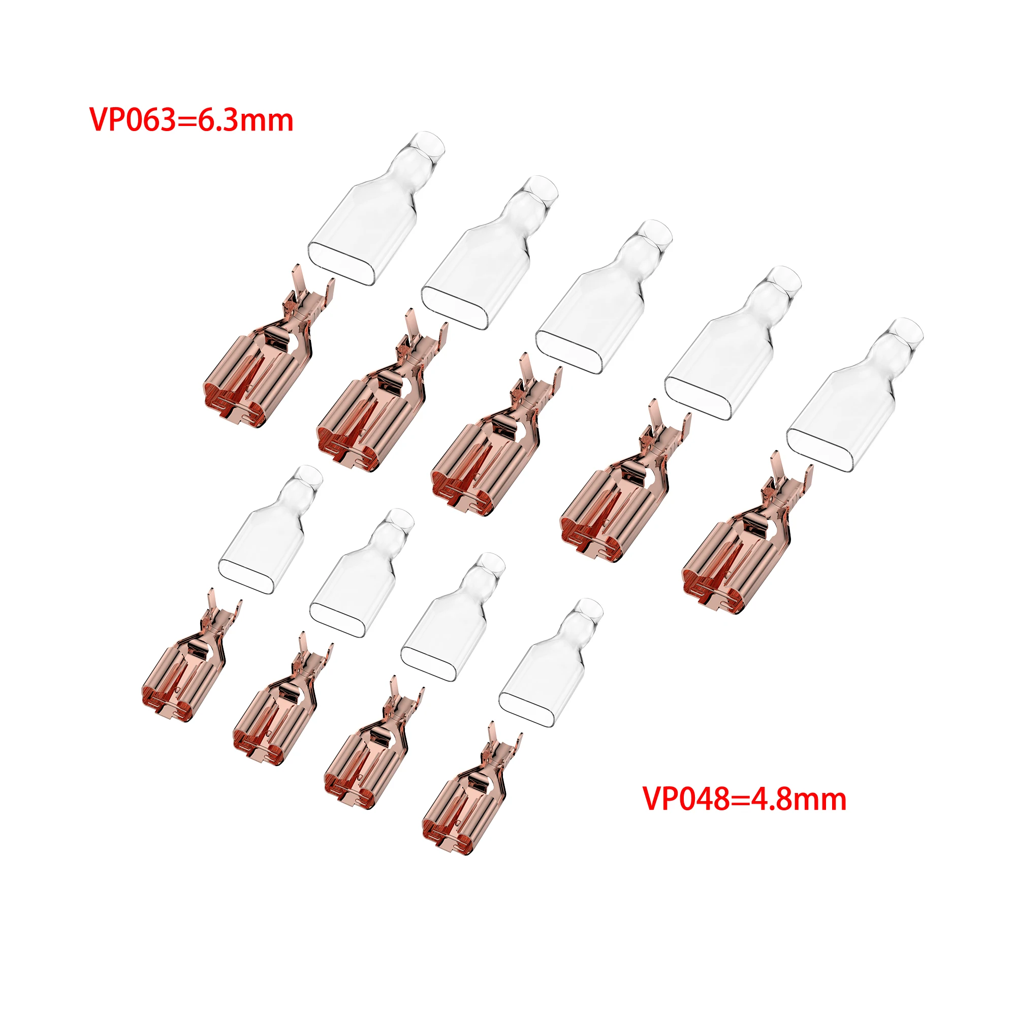 Viborg VP048 VP063 حذاء كابل مسطح مسطح مطلي بالذهب سلك الأذن إدراج محطة اللسان عرض 6.3/4.8 كابل تجعيد لـ IEC