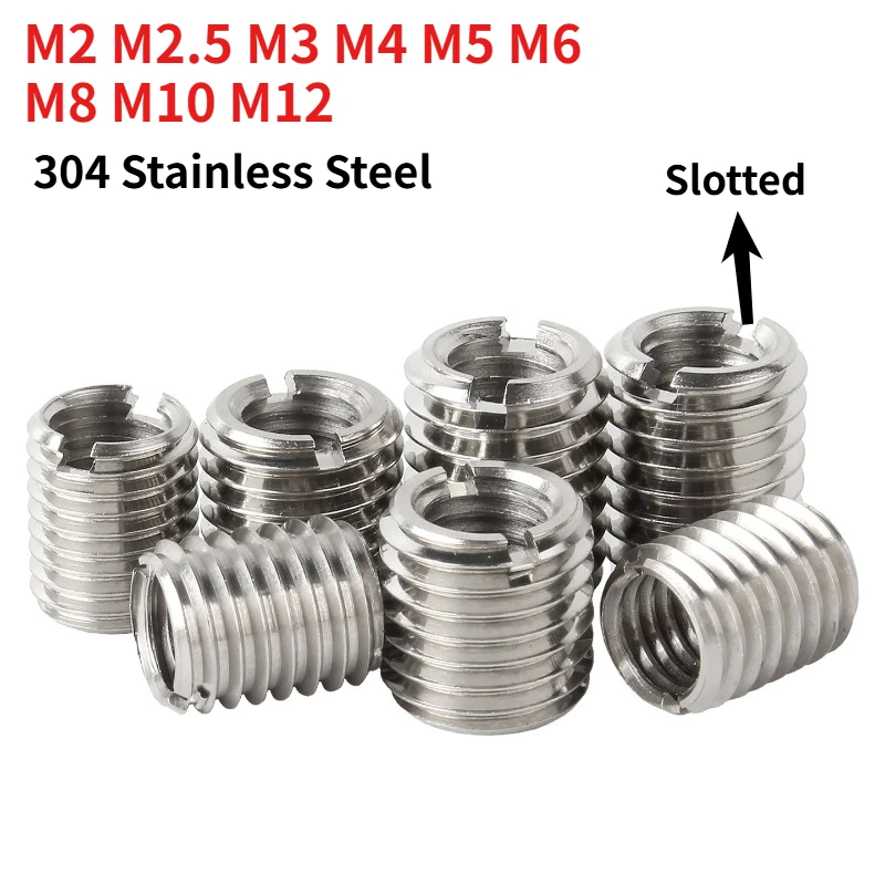 M2 M2.5 M3 M4 M5 M6 M8 M10 M12 304 Stainless Steel Slotted Internal External Thread Insert Nut, One Slot Thread Repair Insert