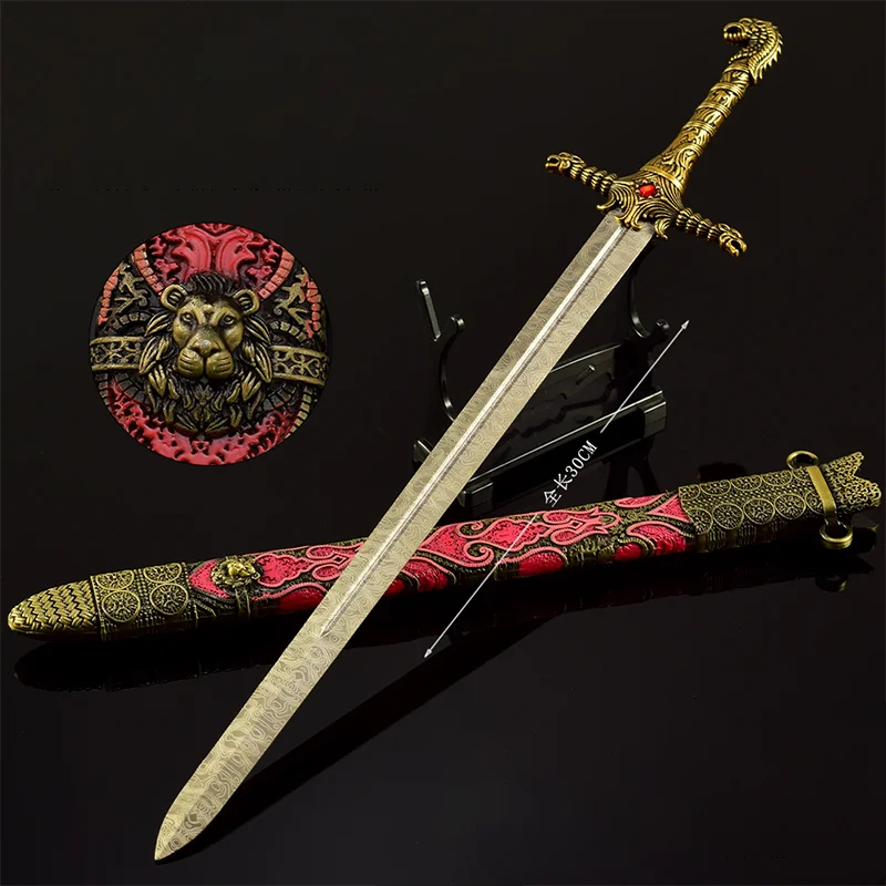 30cm Power Game Film Peripheral Damascus Steel Pattern Oath Keeper Sword Metal Craft Ornament Model Medieval Sword Toy Katana