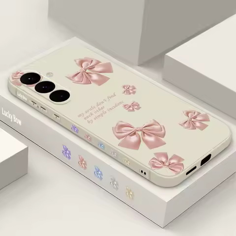 Pink Bow Print Soft TPU Case For Samsung Galaxy S25 S24 S22 S23 Ultra S24 FE A55 A53 A54 A35 A15 A16 A36 5G Silicone Phone Cover