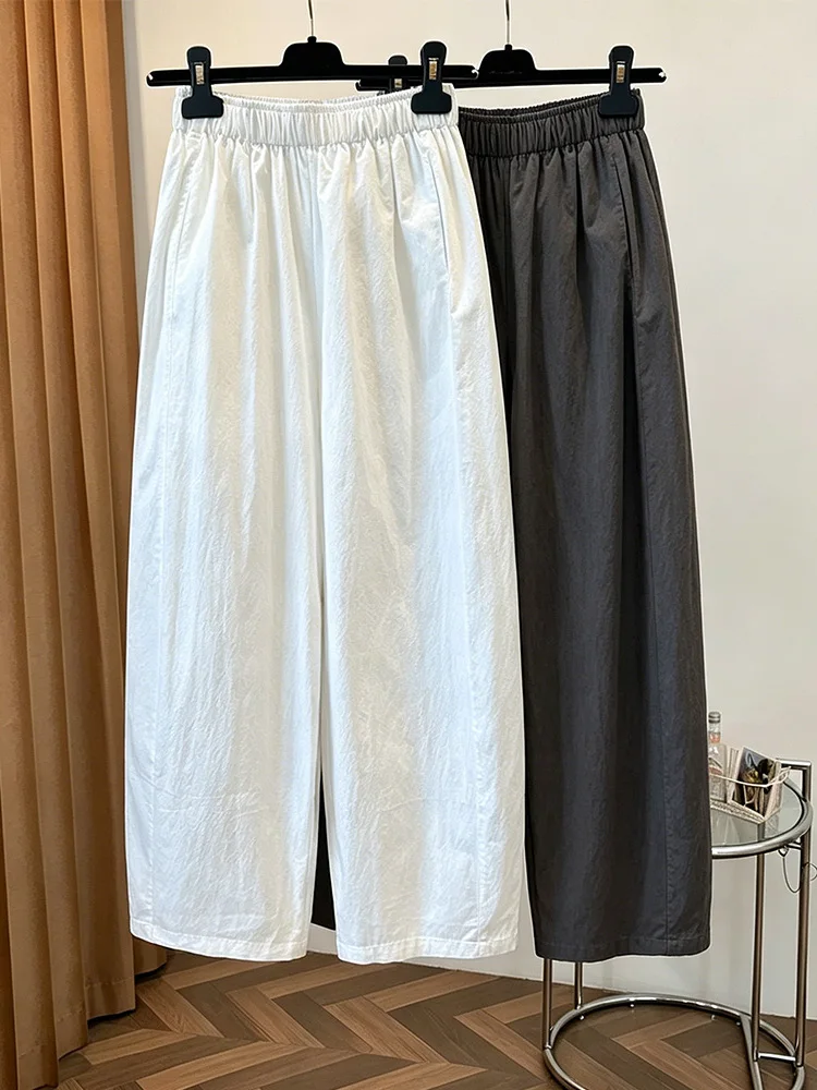 

Korean Style Loose Elastic Waist Wide Leg Pants Women Summer New Lazy Loose Casual Straight Long Trousers Pure Color