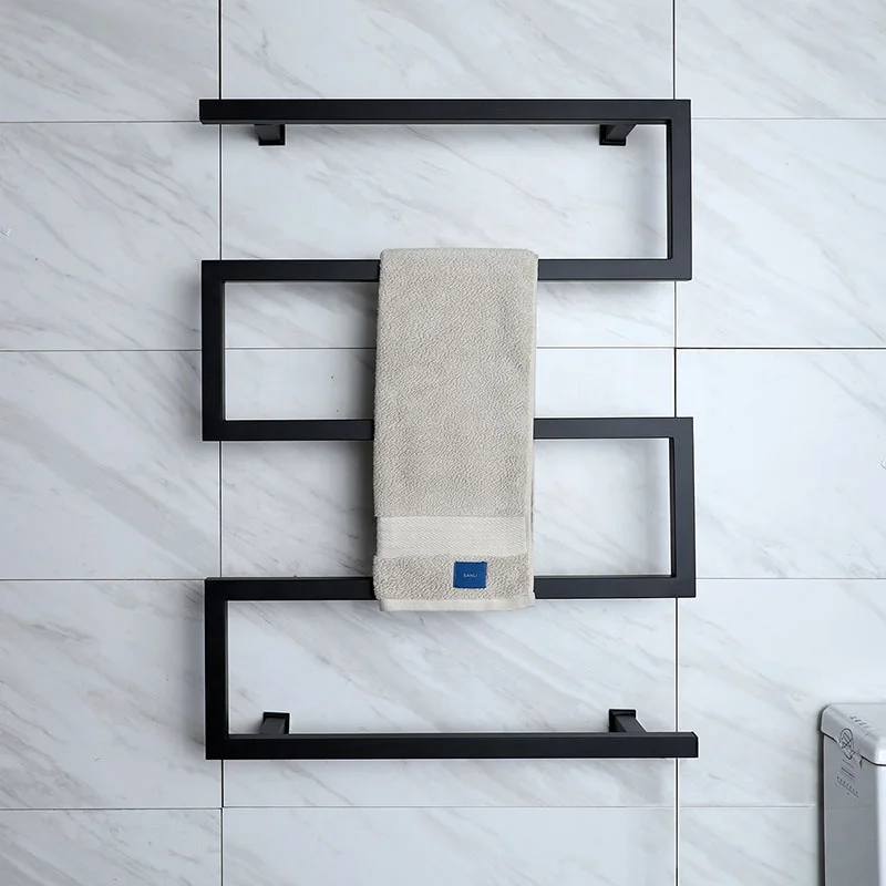 

Modern Wall-mounted Bathroom Towel Racks Stainless Steel Electric Black Towel Warmer Heated Towel Dryer Rail