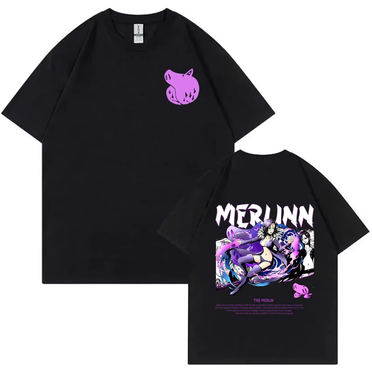 Summer Hot Sale Anime The Seven Deadly Sins Boar's Sin of Gluttony Merlin T-shirt Unisex Hip Hop Harajuku Gothic Round T-shirt