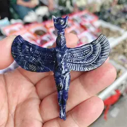 Natural Blue Sodalite Angel Goddess Cross Figurine Gift Small Healing Crystal Gemstone Carved Sculpture Collection 1pcs