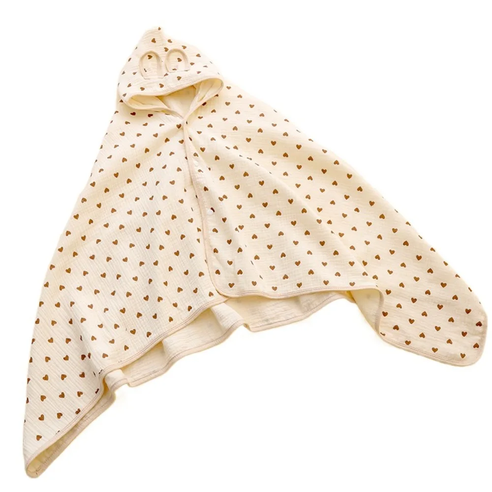 

Bear Printed Infant Hooded Towel Wrap Blanket Single Layer Cloak Pure Cotton Gauze Breathable Material Soft Texture