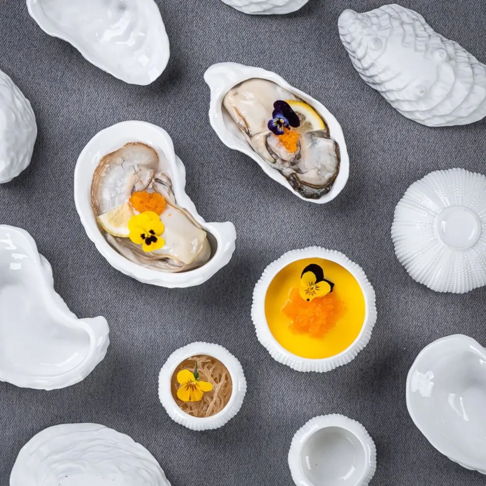 Japanese Cuisine Ceramic Oyster Plate Exquisite Irregular Sushi Sashimi Plate Reusable Creative Dessert Tray Hotel