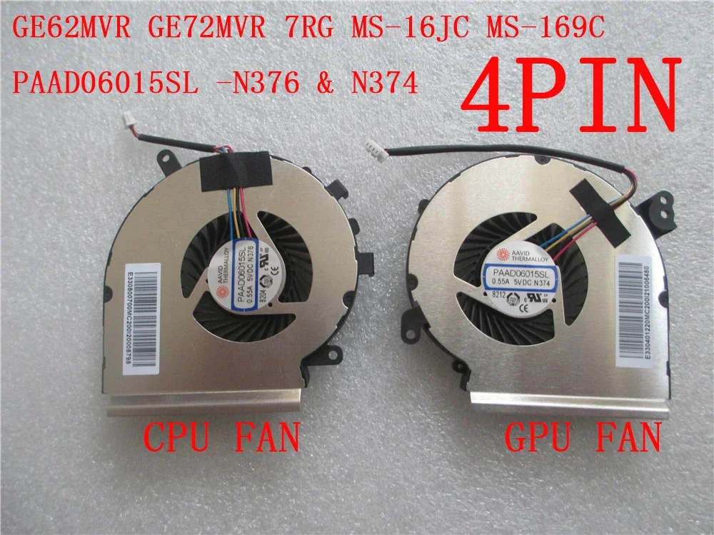 PAAD06015SL PABD08008SH CPU GPU Fan For MSI GE62 GE72 PE70 GE40 GL62M GE72MVR GS70 GS72 GL66 GP76 GE76 GE77 GF76 GF66 GF63 GF65