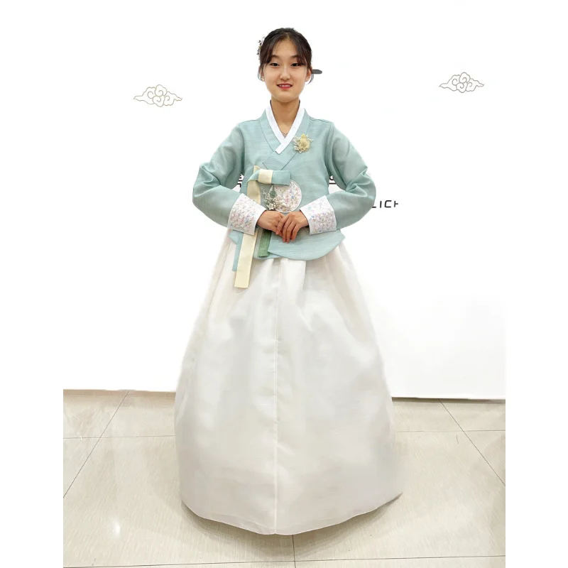 

Женская элегантная однотонная модная вышивка Hanbok Этническая традиционная одежда корейская традиционная одежда Hanbok свадебная одежда