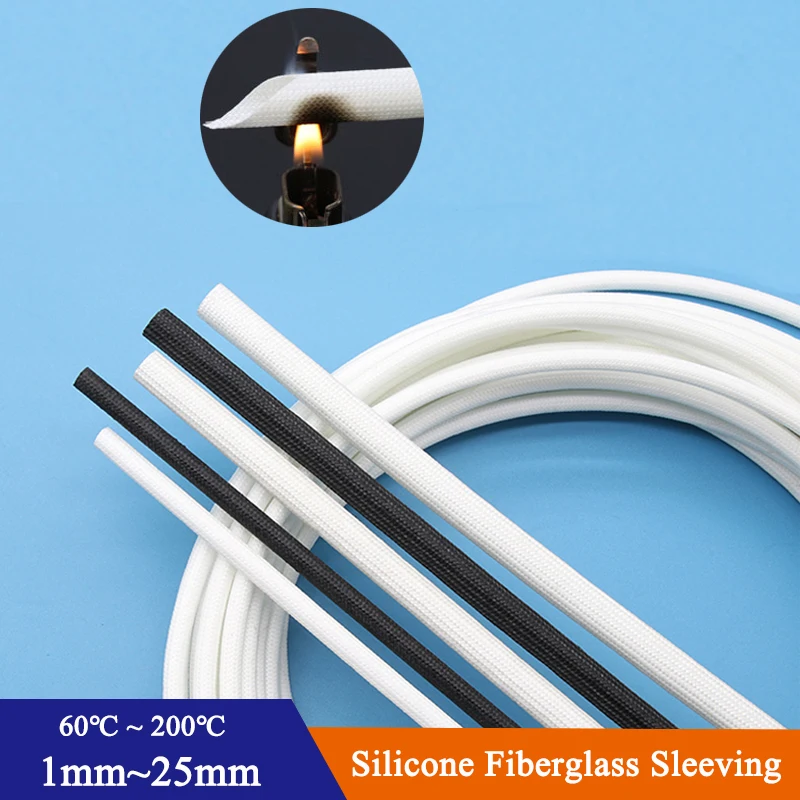 1/5/10m Silicone Fiberglass Sleeving ID 1mm~25mm Flame Resistant Silicone Resin Insulate 200 Deg.C Cable Protection Tubing