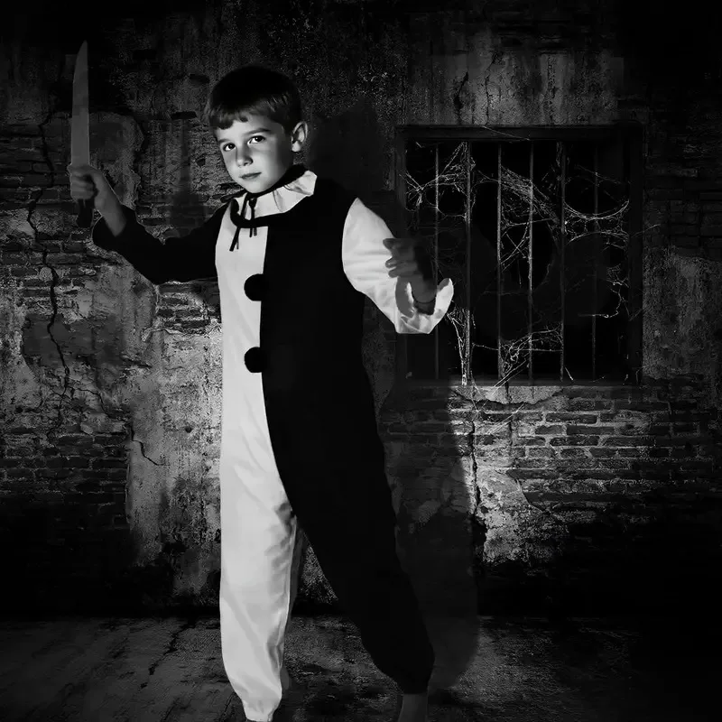 

Kids Terrifying Costume Mask Killer Clown Uniform Halloween Cosplay Props Outfit for Boys Girls ty'4