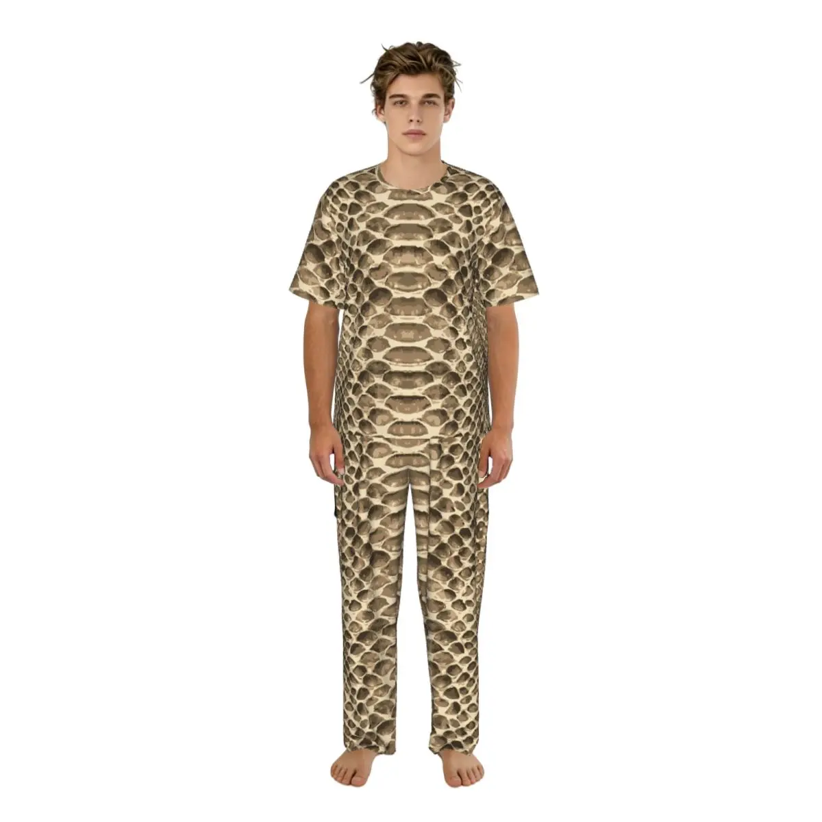 

Летняя и весенняя домашняя одежда для сна с текстурой змеиной кожи, с коротким рукавом и длинными брюками