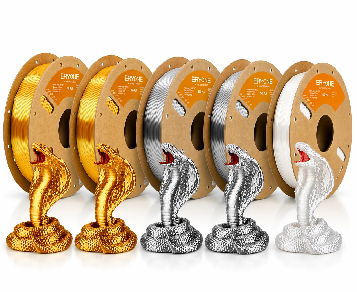 ERYONE 5KG Seiden-PLA-Filament 1,75mm, Einfarbiges Glänzendes 3D-Drucker-Filament, Hochglänzende Metallische Oberfläche, 5kg Großpackung 5 Spulen, Bestseller, Versand aus Deutschland