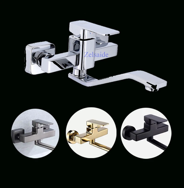 new style square brass kitchen mixer faucet wall mouted dual hole black/gun gray/ golden color