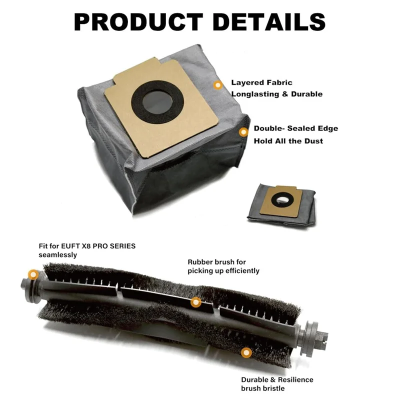 A26T-For Eufy X8 Pro Vacuum Replacement Parts Kit Replacement Parts Kit,Include Brush Roll Brush Roll,Side Brushes,Dust Bags