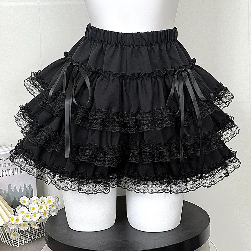 Korean Sexy Bow Mini Skirt Women Summer Preppy Lace Patchwork Hottie Cake Skirts High Waist Y2K Streetwear Casual Student Skirt