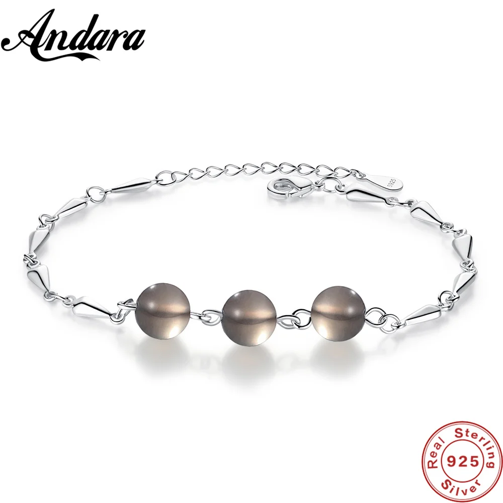 

S925 Sterling Silver Bracelet Natural Gray Agate Crystal Bead Bracelet Engagement Party Jewelry Gift For Women