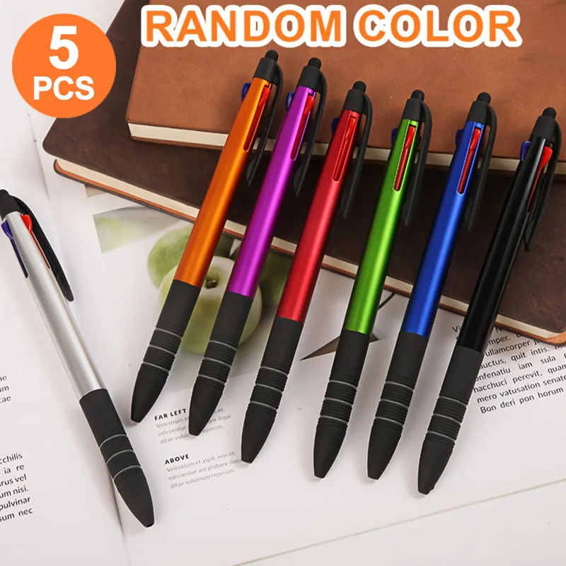 5 Three-Color Ballpoint Pens, with a Clip-On Hook, Write Smoothly, Suitable for Taking Notes in Class, Organizing Study Materials, Marking Important Points in Documents, Planning Schedules, Etc., Office Supplies, School Supplies, Stationery Sets, Back-To-School Season