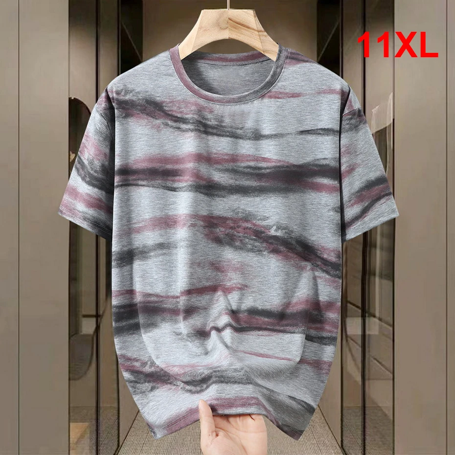 

Vintage T-shirt Men Summer Short Sleeve Tshirt 10XL 11XL Plus Size Tops Tees Male Fashion Casual Water Ripple Shirt Big Size