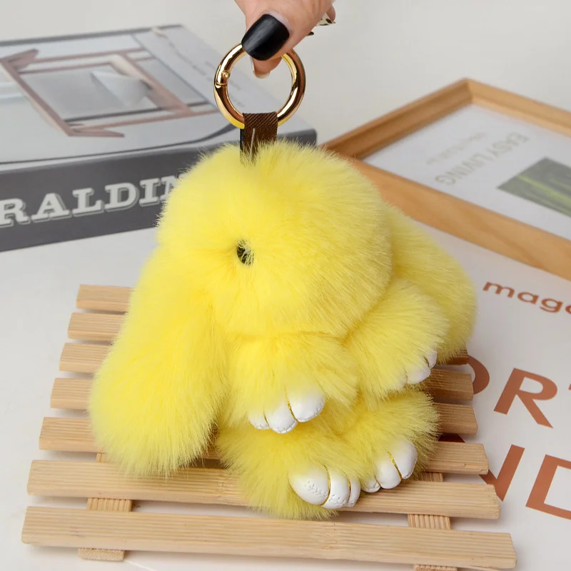 2023 Multicolor Rabbit Keychain Ring Fluffy Real Fur Pompon Bunny Trinket Key Chain Charm Cute Ring On Bag Car Key Pendant