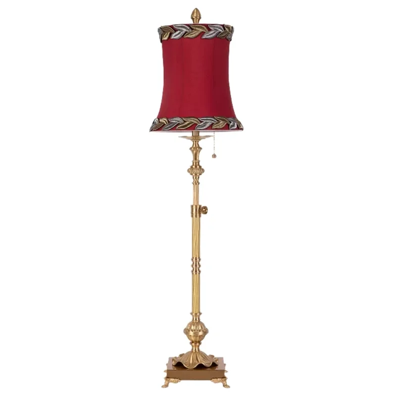 American retro all copper desk lamp, living room, study, bedroom, adjustable embroidered palace lamp