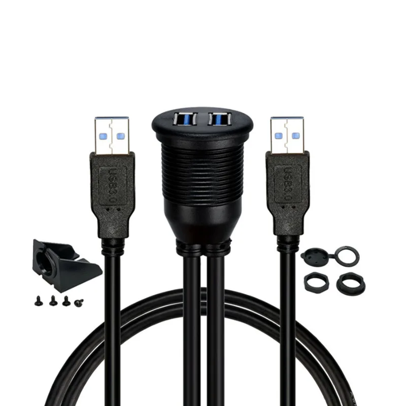 

Dual USB 3.0 Male To USB 3.0 Female Extension Cable with Flush Mount Panel for Car Truck Boat Motorcycle