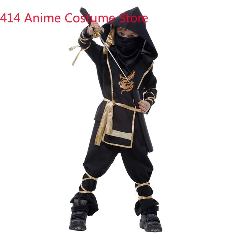 Classic Gold Dragon Assassin Ninja Costume for Child Boys 4-10Y Purim Halloween Fantasia Clothes Top Pants Armor Set