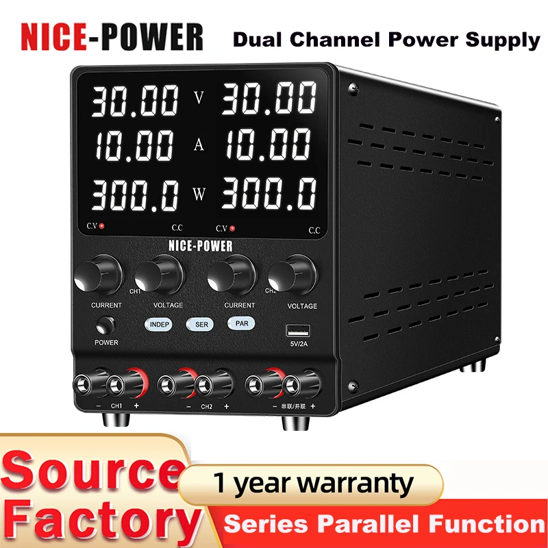 Dual Channel Output Adjustable Bench Laboratory Power Supply 300W-720W Encoder Knob Precise Adjustment Voltage Current Stabilize