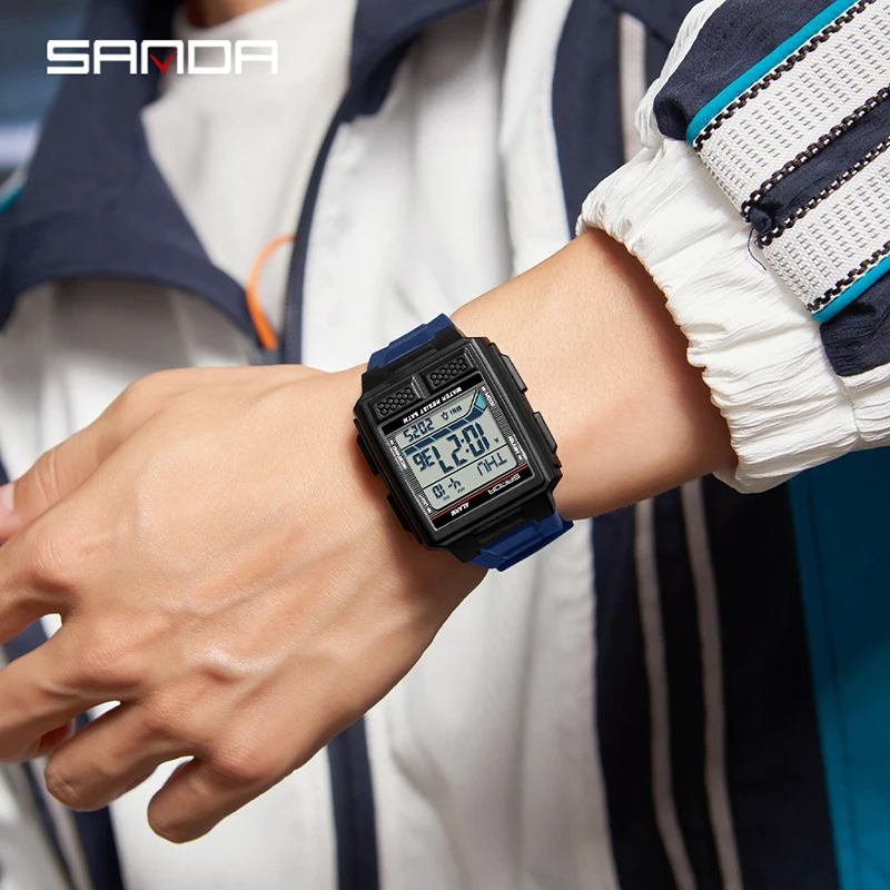SANDA 2212 Fashion Electronic Watch Alarm Clock Luminous Calendar Water Resistant Shockproof Sports Digital Watches for Man