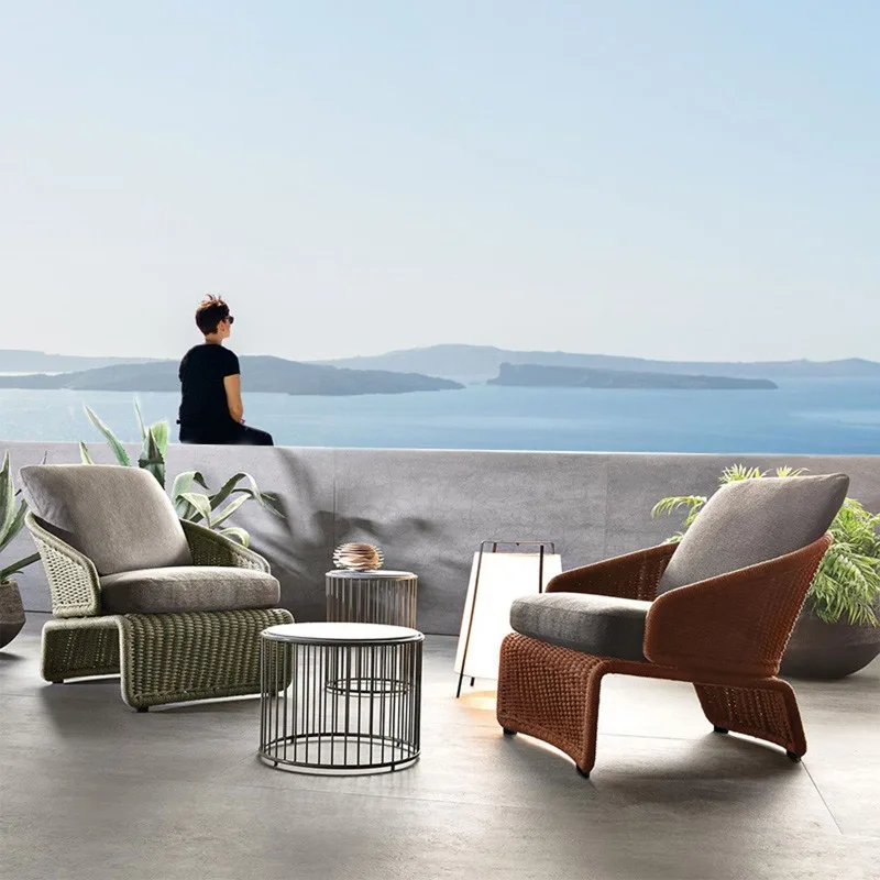 

Garden creative leisure rattan braided rope single table and chair three-piece combination