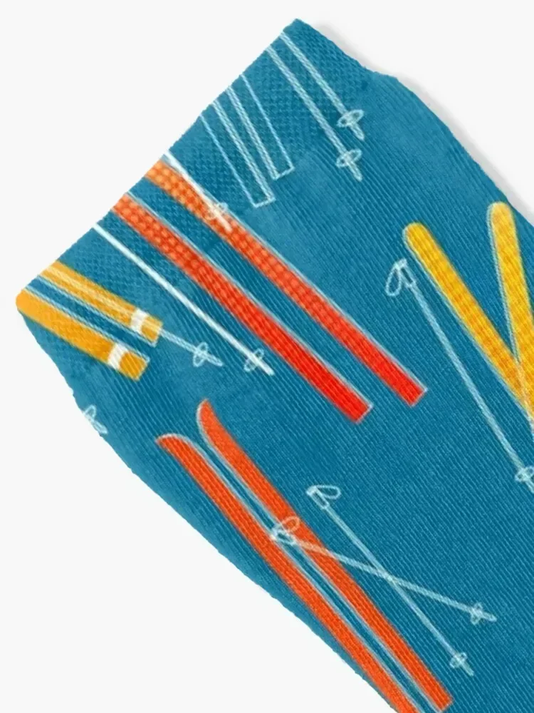 Colorful, Retro Skis pattern on dark blue Socks Wholesale Stockings compression funny gifts new year Socks For Man Women's