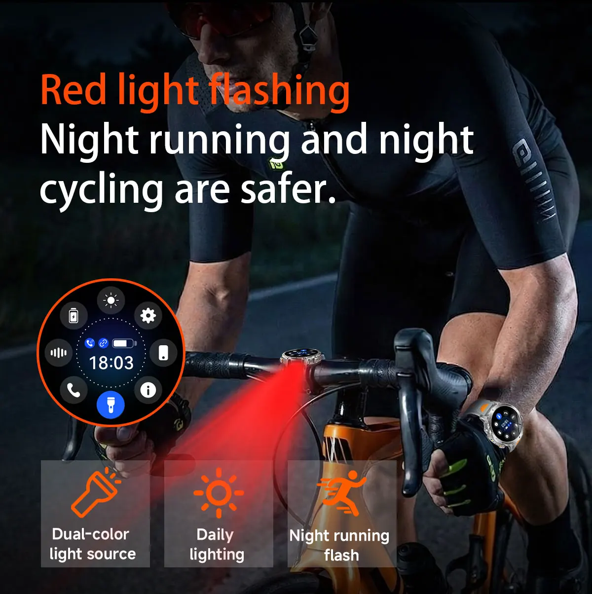 Robuste und langlebige 1400mAh Batterie Smartwatch für Herren Outdoor-Taschenlampe IPX8 Wasserdicht Herzfrequenzmessung Drahtlose Anruffunktion Sportarmbänder – Detail 12