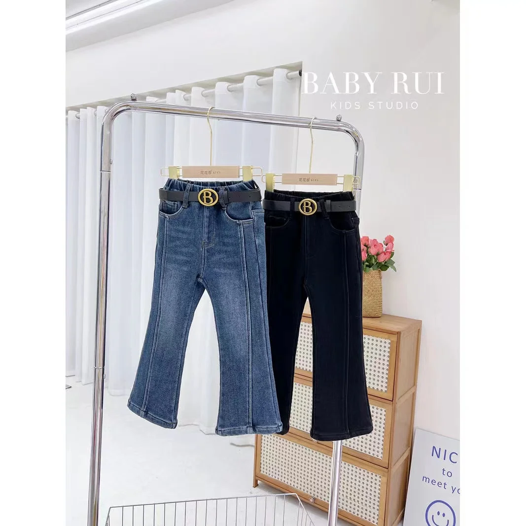 

Baby Girls Tight Jeans Flared Pants Winter Girls Denim Trousers Casual Kids Stretch Children Clothes For 2-6 Years