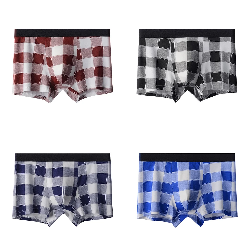 4Pcs Men's Boxer Shorts Cotton Plaid Print Underwear Men Shorts Sexy Underwear Classic Boxers Breathable Mens Boxers Underpants