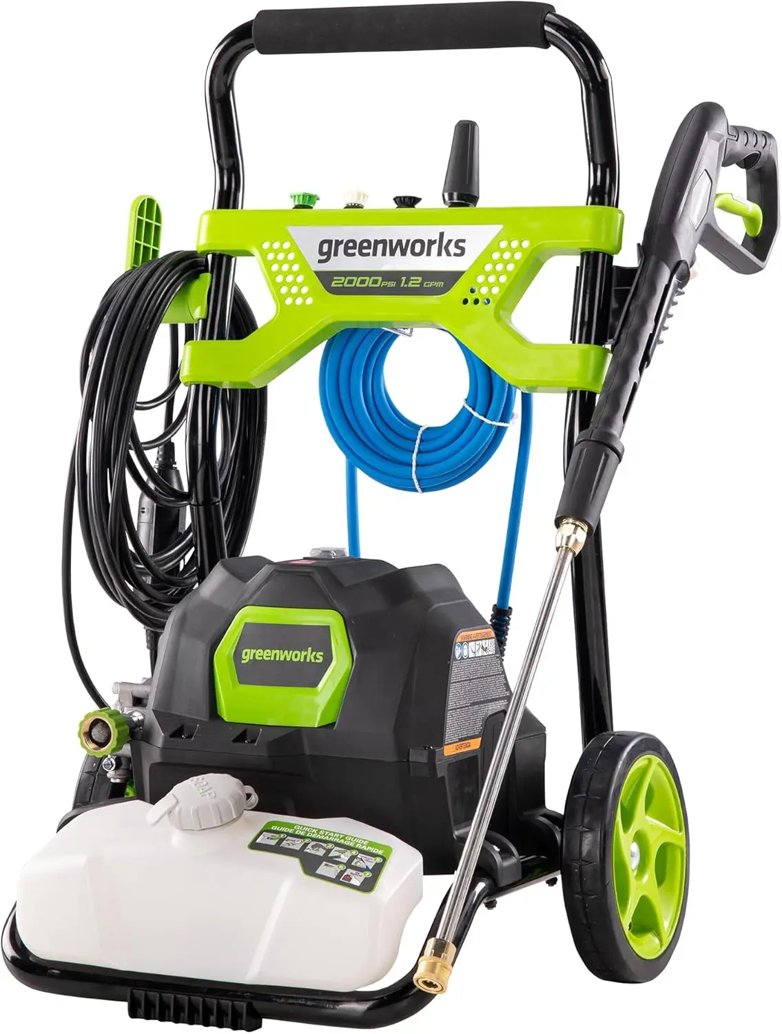 

2000 PSI 1.2 GPM Pressure Washer Ideal for medium duty projects SOAP TANK powerful motor and convenient push button start