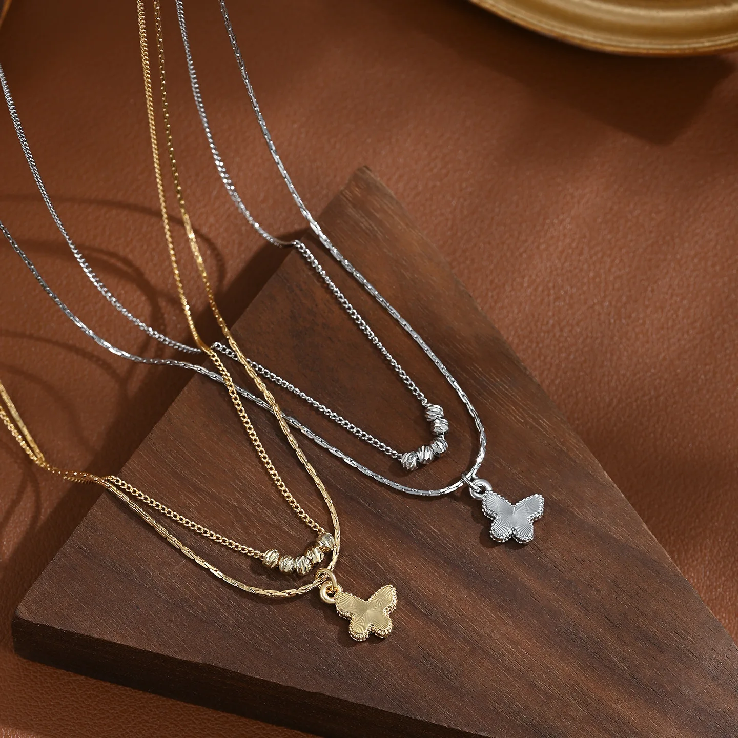 New 925 Sterling Silver Double Layer Butterfly Necklace Simple Women Pendant Personalized Choker Birthday Gift Exquisite Jewelry