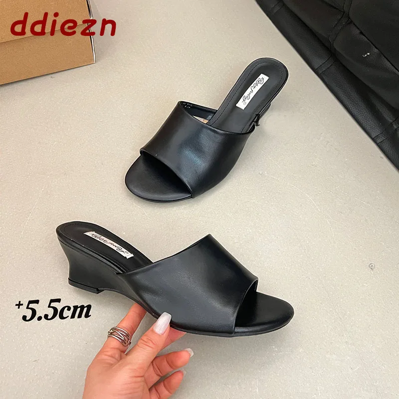 

New 2026 Fashion Round Toe Women Slippers Slides Female Wedges Shoes Sandals Pumps Ladies Heeled Slippers Wedge Shoes