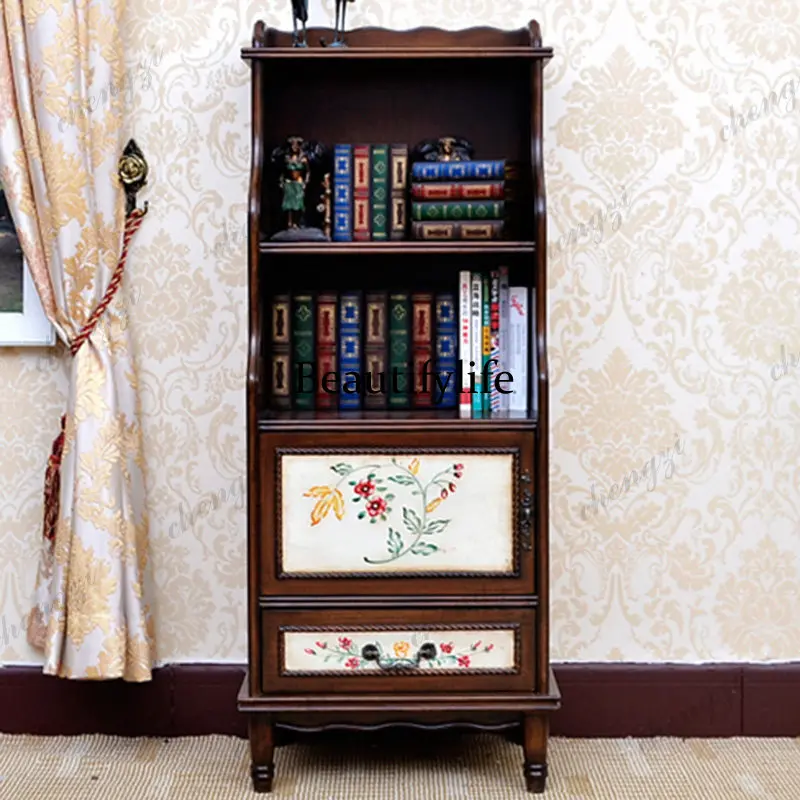American style, solid wood bookshelf, side cabinet, study, documents, magazines, storage drawers, low cabinet