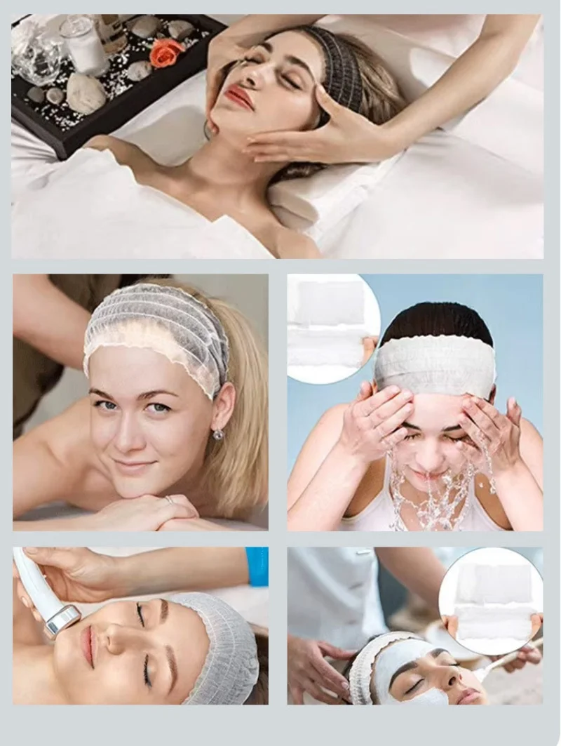 100 قطعة عصابات سبا القابل للتصرف لينة غير المنسوجة رباط شعر الوجه مطاطا الوجه أشرطة رأس القماش تمتد العناية بالبشرة غسل أدوات